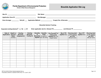 DEP Form 62-640.210(2)(E) Biosolids Application Site Log - Florida