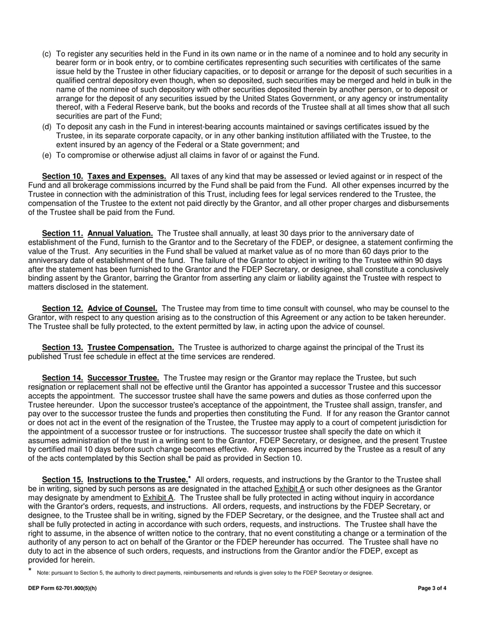 DEP Form 62-701.900(5)(H) Solid Waste Facility Standby Trust Fund Agreement - Florida, Page 3