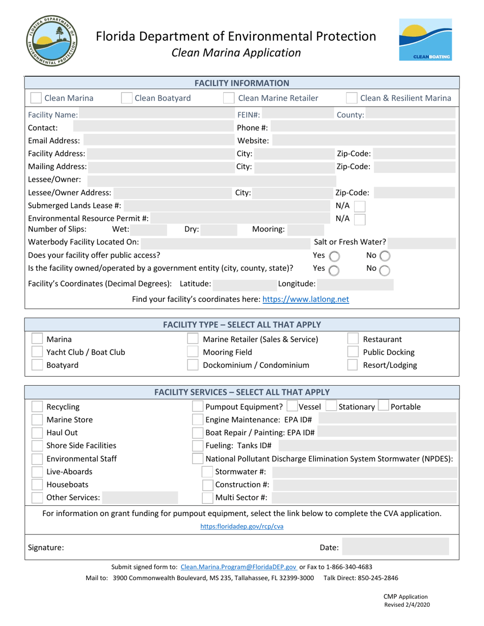 Form CM-001 Clean Marina Application - Florida, Page 1