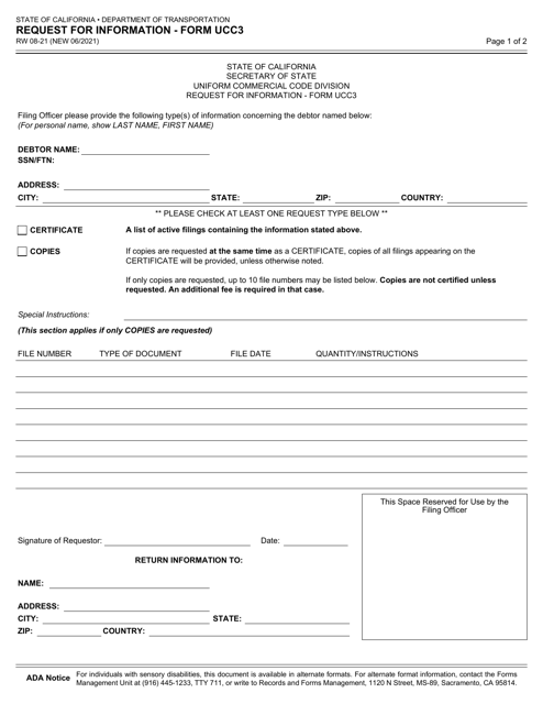 Form UCC3 (RW08-21)  Printable Pdf