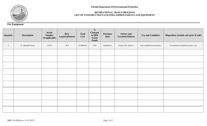 Form DRP-138 List of Constructed Facilities, Improvements and Equipment - Florida, Page 2
