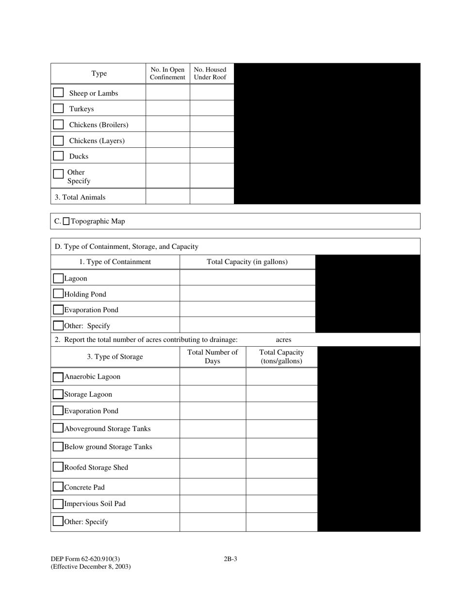DEP Form 62-620.910(3) (2B) Application for Permit to Discharge Wastewater Concentrated Animal Feeding Operations and Aquatic Animal Production Facilities - Florida, Page 3