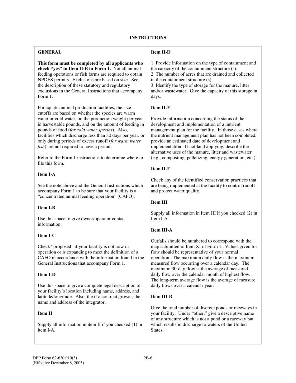 DEP Form 62-620.910(3) (2B) Application for Permit to Discharge Wastewater Concentrated Animal Feeding Operations and Aquatic Animal Production Facilities - Florida, Page 6