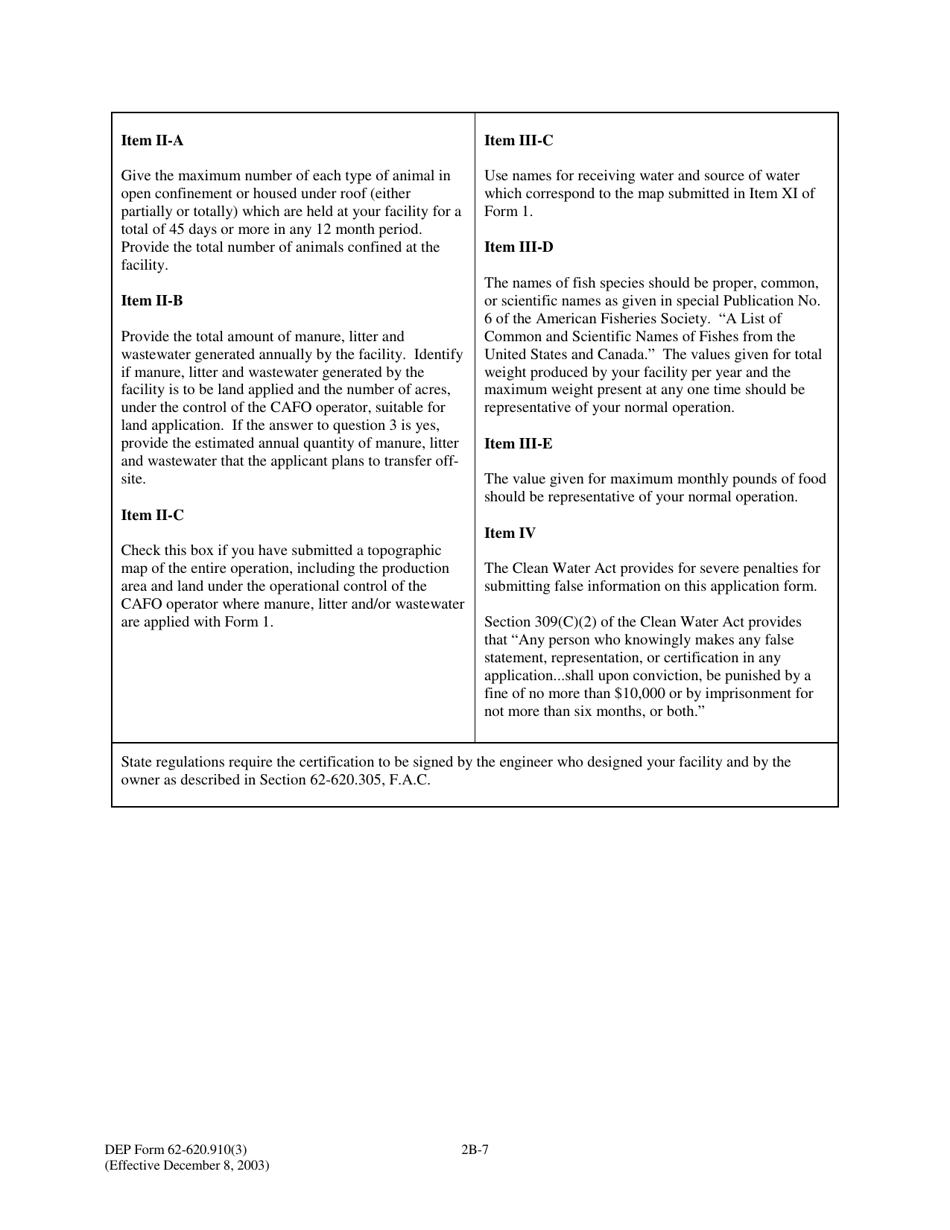 DEP Form 62-620.910(3) (2B) Application for Permit to Discharge Wastewater Concentrated Animal Feeding Operations and Aquatic Animal Production Facilities - Florida, Page 7