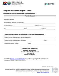 &quot;Request to Submit Paper Claims&quot; - Colorado