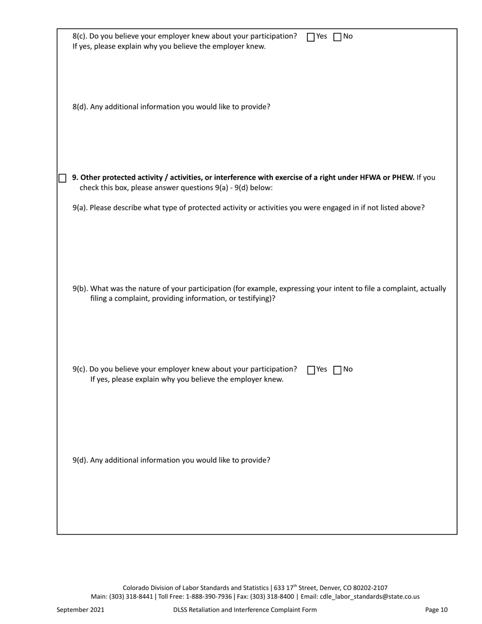 Retaliation and Interference Complaint Form - Colorado, Page 10