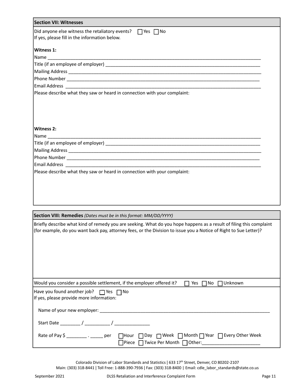 Retaliation and Interference Complaint Form - Colorado, Page 11
