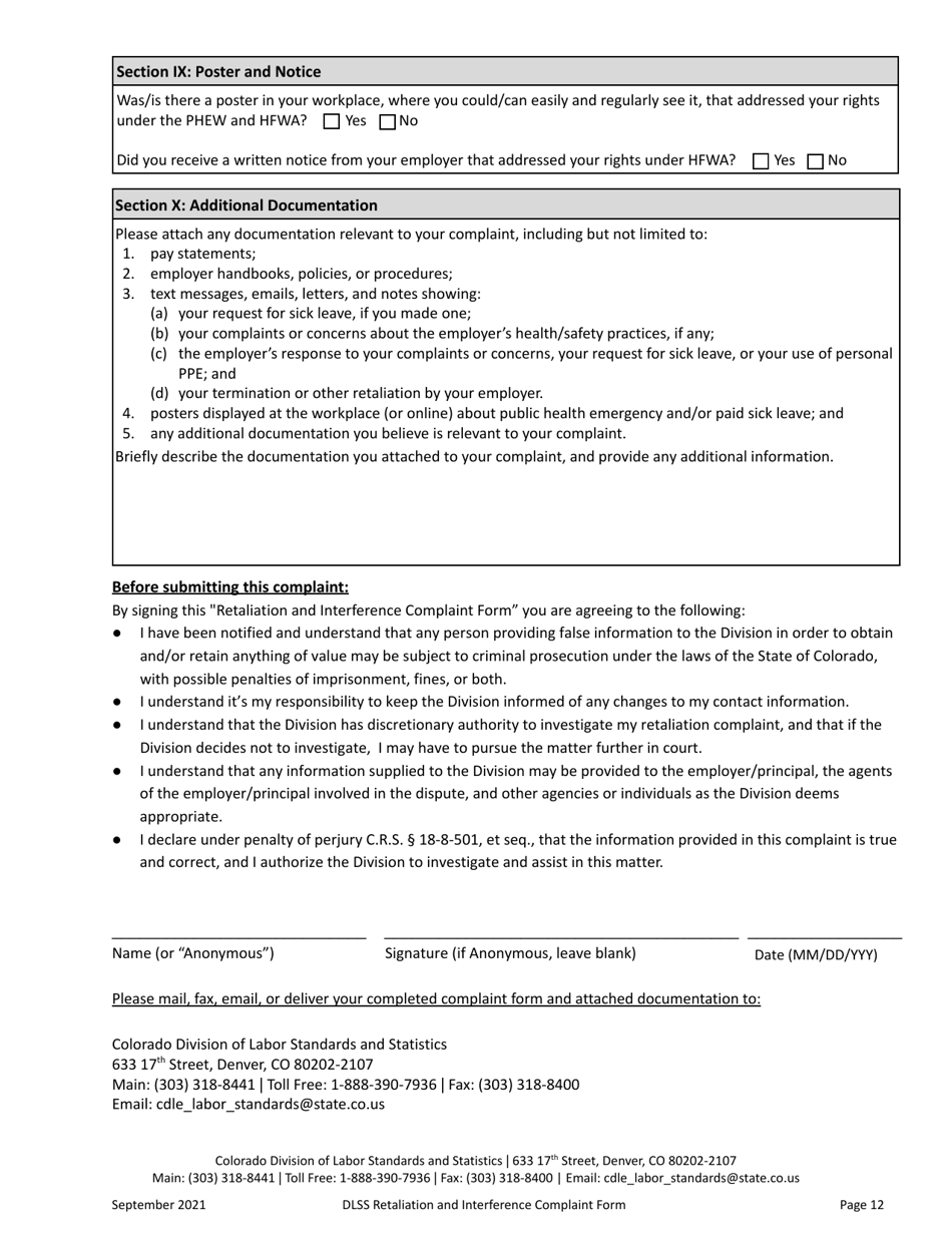 Retaliation and Interference Complaint Form - Colorado, Page 12