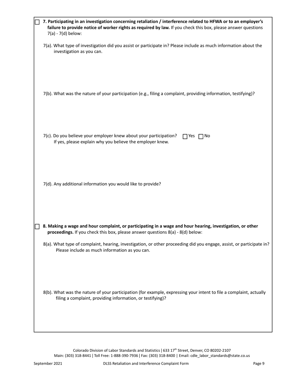 Retaliation and Interference Complaint Form - Colorado, Page 9