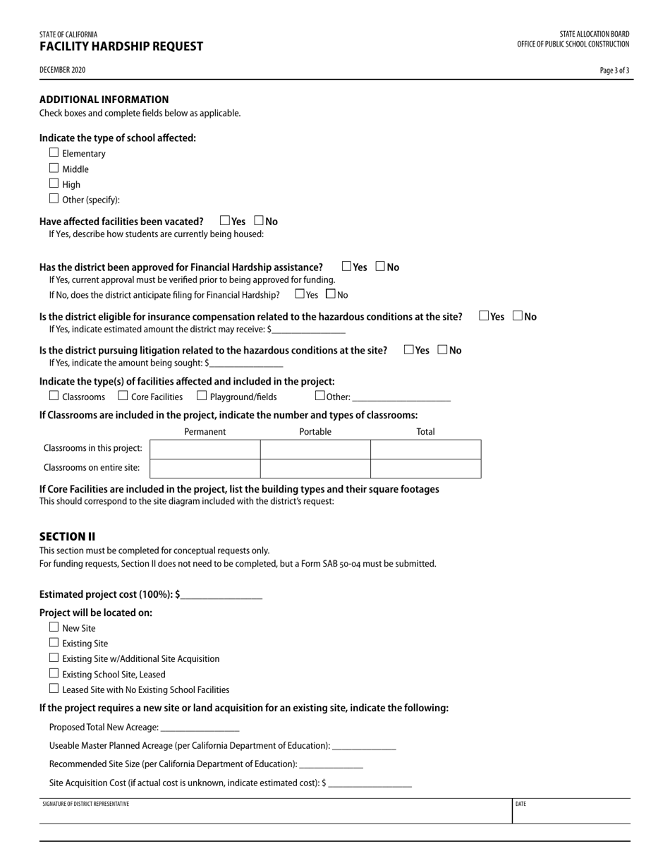 Facility Hardship Request - California, Page 3