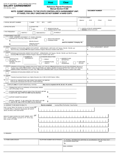 Form STD.639 Salary Garnishment - California