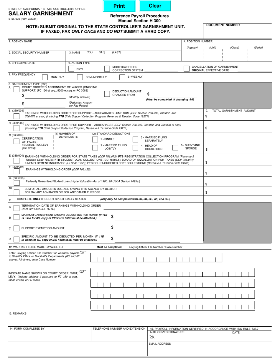 Form STD.639 Salary Garnishment - California, Page 1
