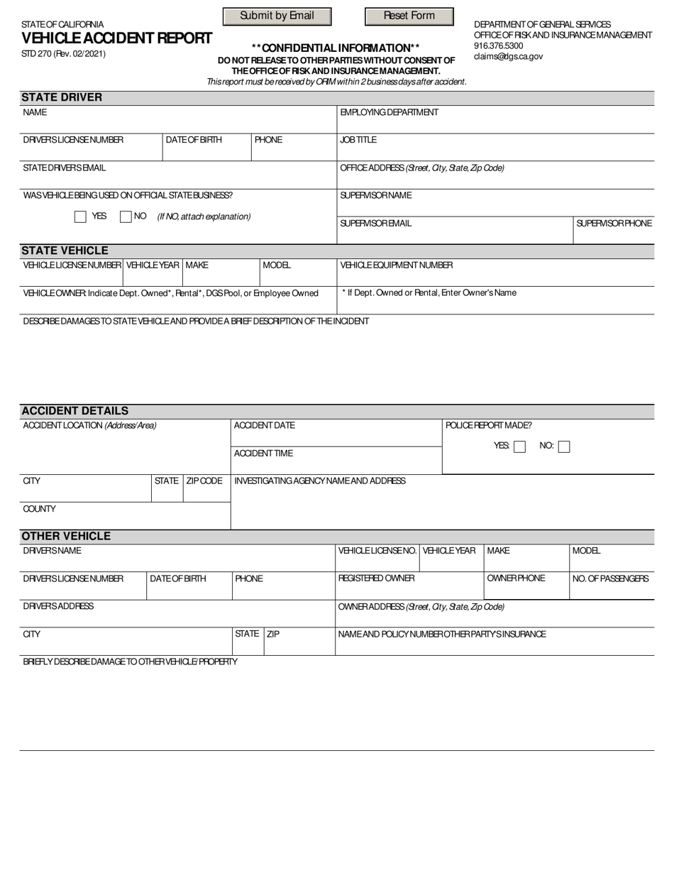 Form STD270 Download Fillable PDF or Fill Online Vehicle Accident ...
