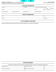 Form STD.910 Essential Functions Health Questionnaire - California