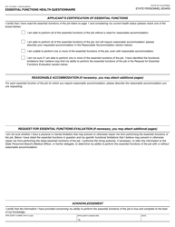 Form STD.910 Essential Functions Health Questionnaire - California, Page 2