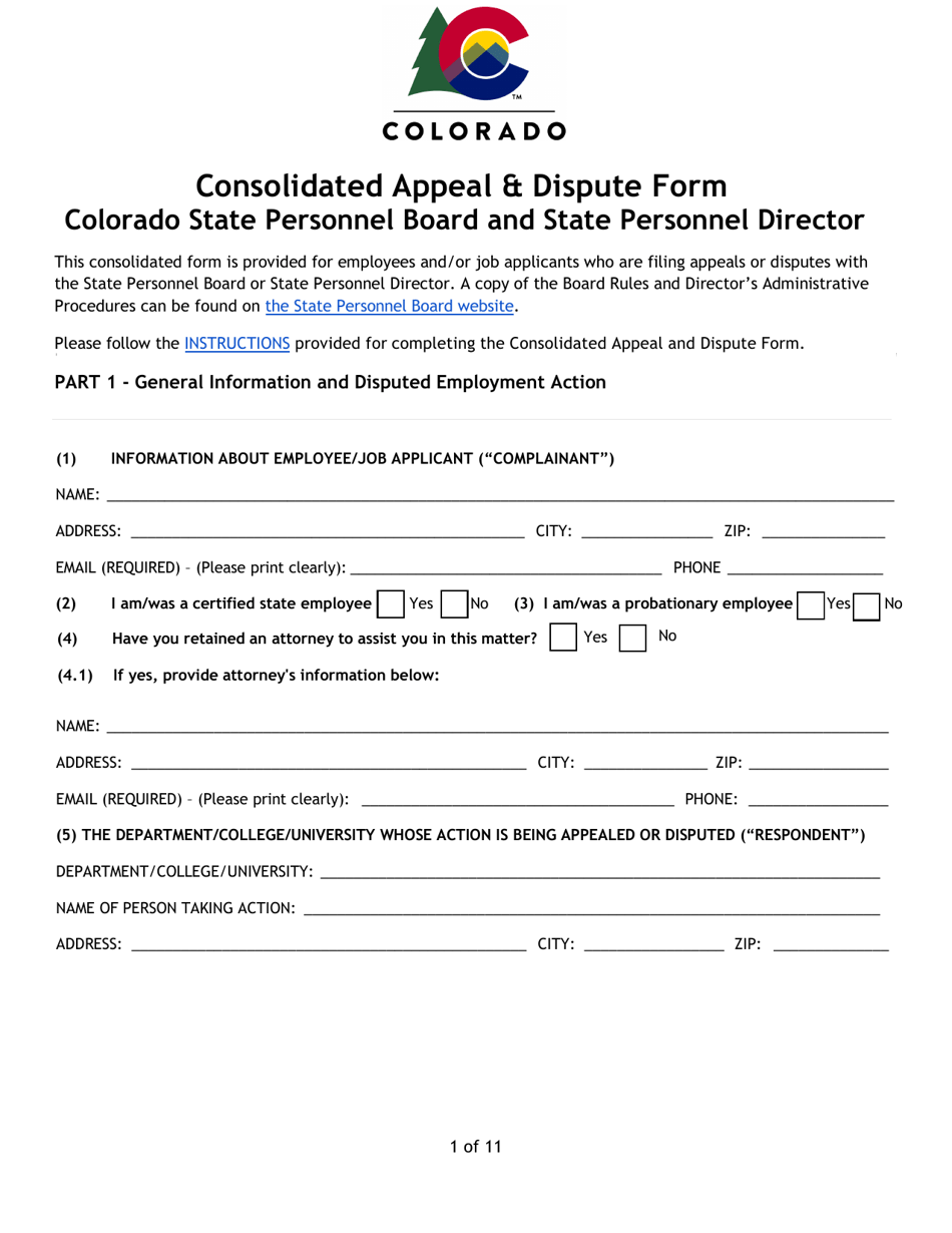 Consolidated Appeal  Dispute Form - Colorado, Page 1