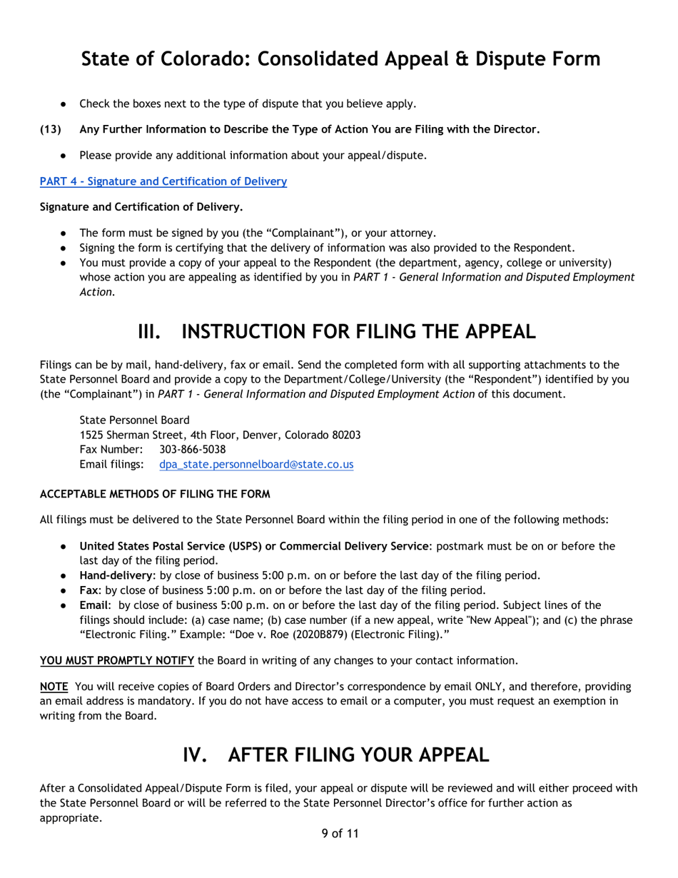 Consolidated Appeal  Dispute Form - Colorado, Page 9