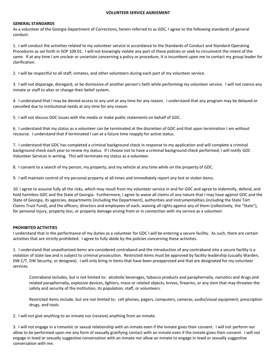 Volunteer Service Agreement - Georgia (United States), Page 1