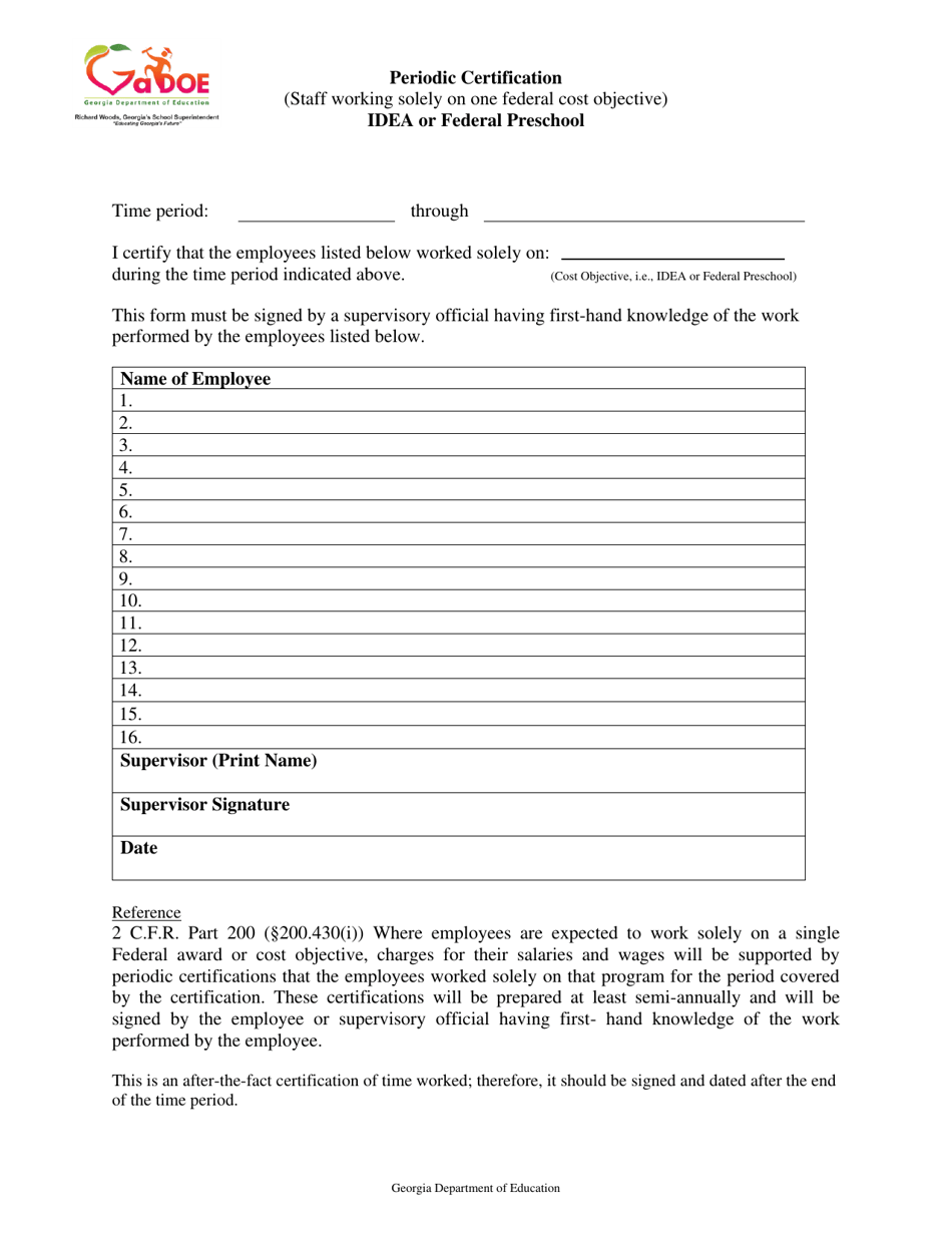 Group Periodic Certification - Idea or Federal Preschool - Georgia (United States), Page 1