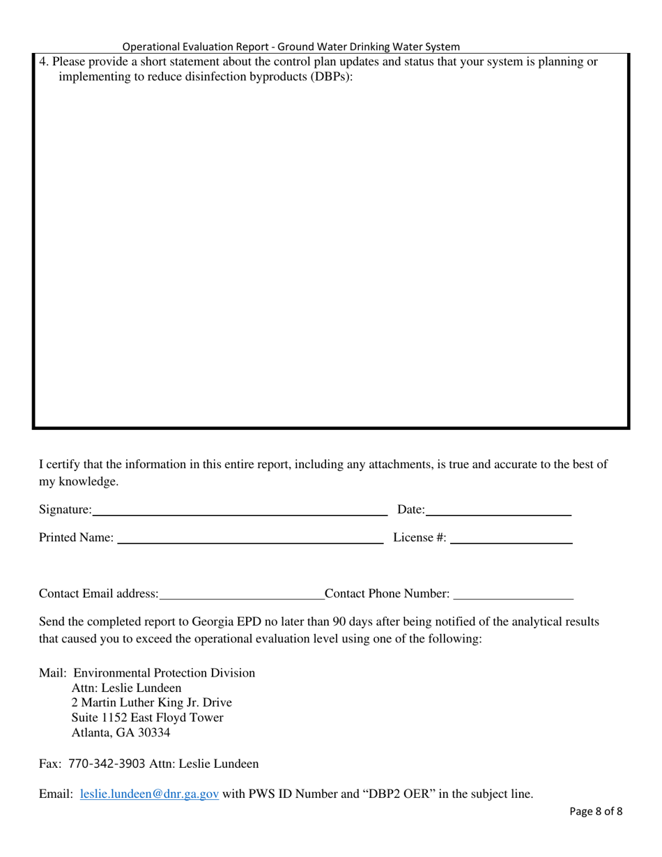 Stage 2 Disinfectants and Disinfection Byproducts Rule Operational Evaluation Report for Ground Water Drinking Water Systems - Georgia (United States), Page 8