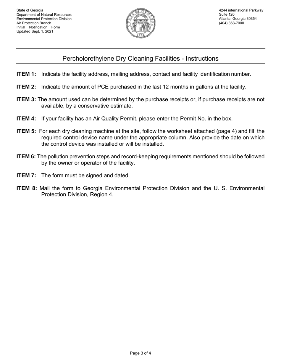 Initial Notification for Percholorethylene (Pce or Perc) Dry Cleaning Facilities - Georgia (United States), Page 3