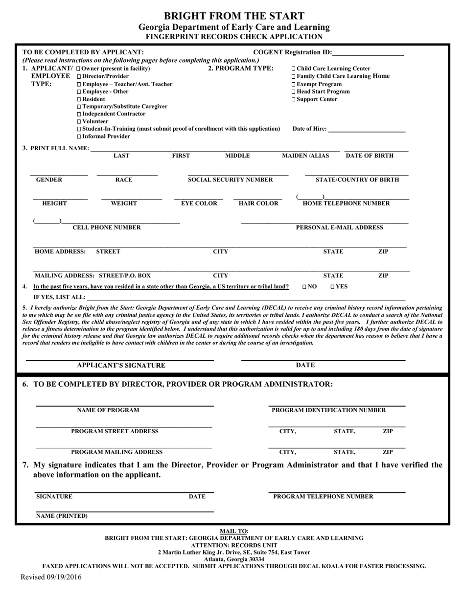 Fingerprint Records Check Application - Georgia (United States), Page 1