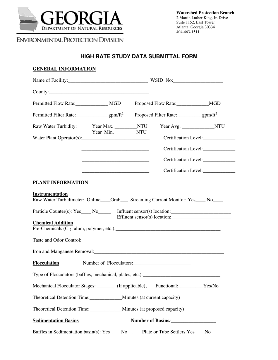 High Rate Study Data Submittal Form - Georgia (United States), Page 1