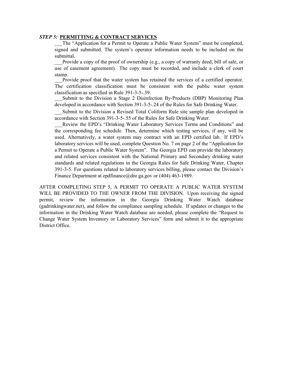 Water System Review and Permitting Process Checklist - Northern Groundwater and Purchased Water Systems - Georgia (United States), Page 5