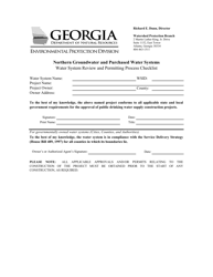 Document preview: Water System Review and Permitting Process Checklist - Northern Groundwater and Purchased Water Systems - Georgia (United States)