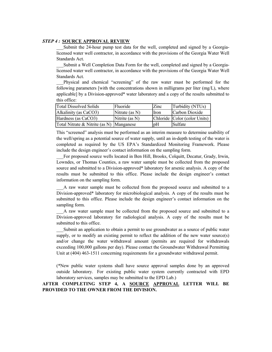 Water System Review and Permitting Process Checklist - Southern Groundwater and Purchased Water Systems - Georgia (United States), Page 4