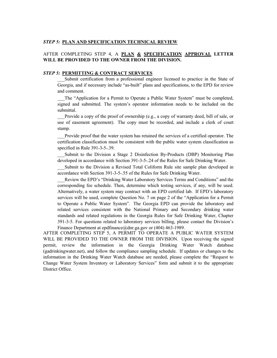 Water System Review and Permitting Process Checklist - Southern Groundwater and Purchased Water Systems - Georgia (United States), Page 5