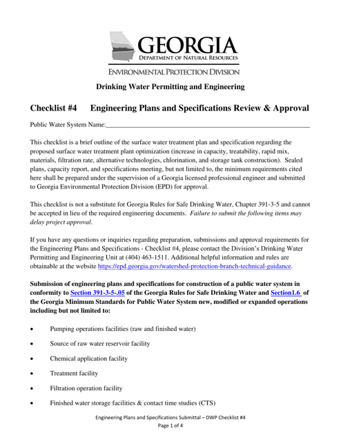 Checklist 4 - Engineering Plans and Specifications Review & Approval - Georgia (United States) Download Pdf