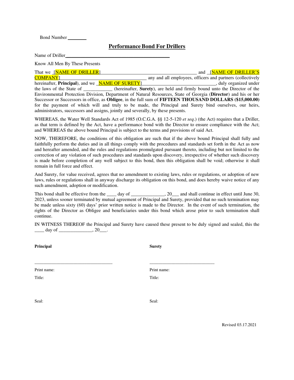 Performance Bond for Drillers / Irrevocable Letter of Credit for Drillers - Georgia (United States), Page 1