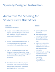 Specially Designed Instruction - Accelerate the Learning for Students With Disabilities - Georgia (United States)