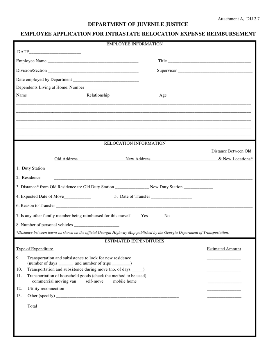 Attachment A Employee Application for Intrastate Relocation Expense Reimbursement - Georgia (United States), Page 1