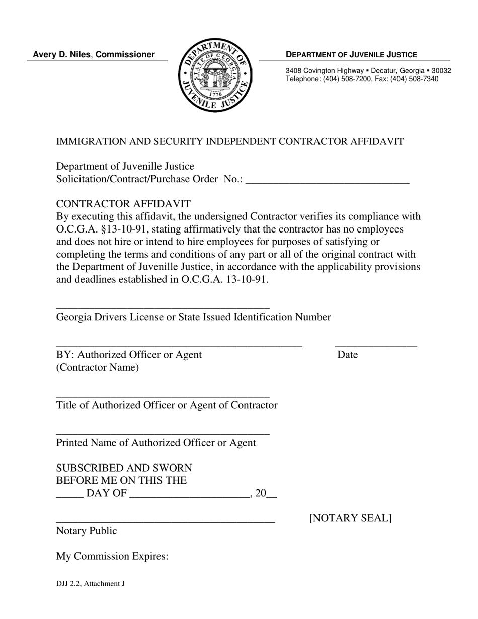 Attachment J Immigration and Security Independent Contractor Affidavit - Georgia (United States), Page 1