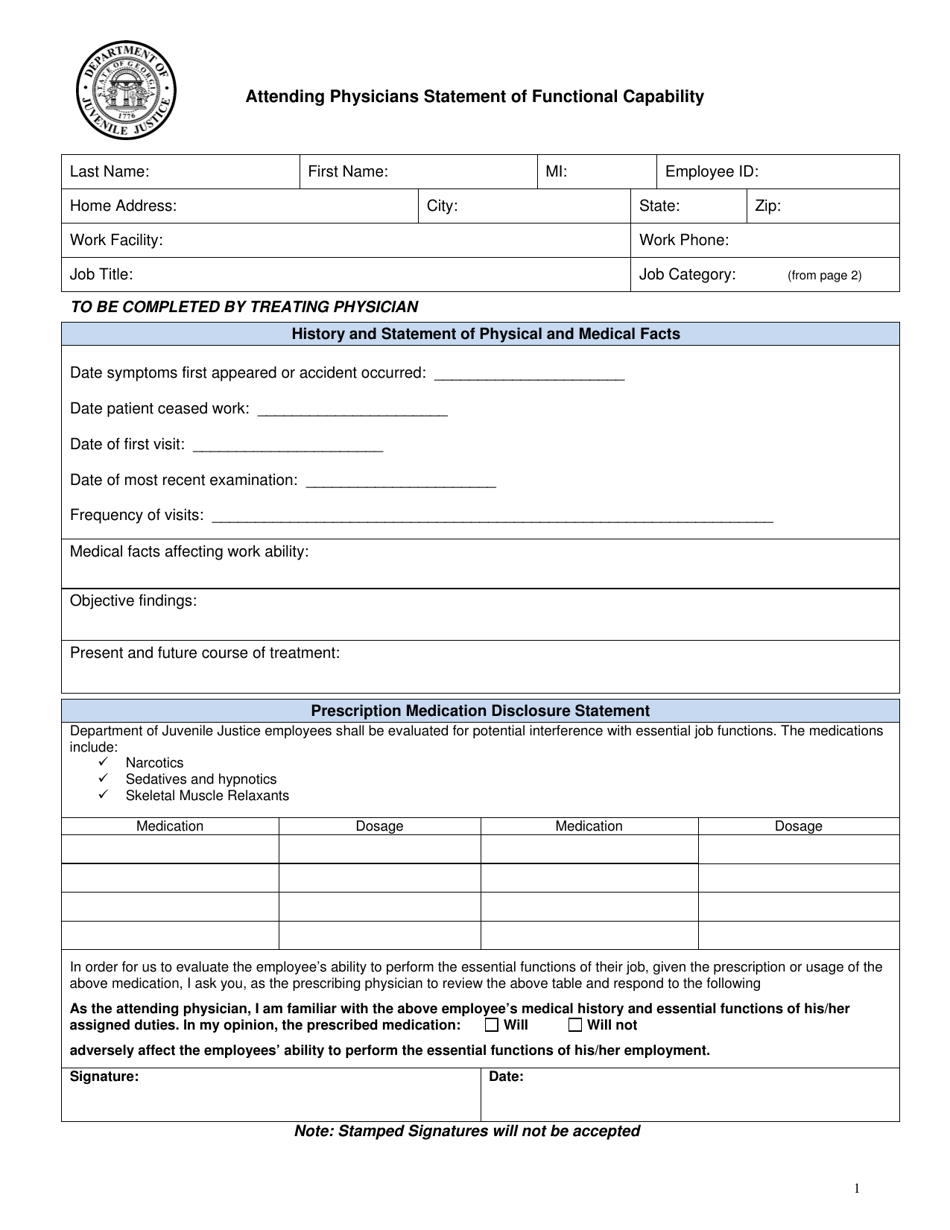 Attachment B Attending Physicians Statement of Functional Capability - Georgia (United States), Page 1