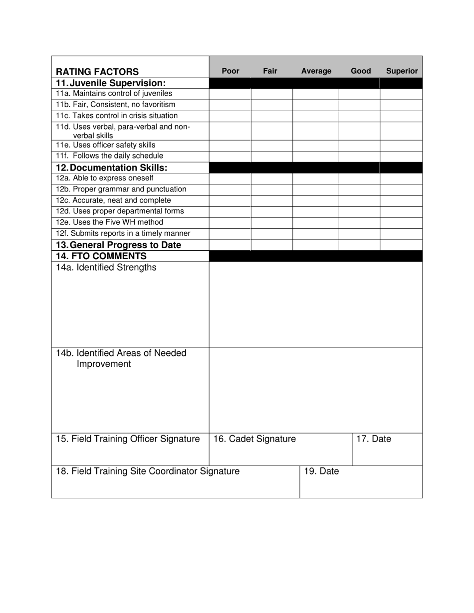 Attachment C Juvenile Correctional Officer Field Training Officer Weekly Progress Report - Georgia (United States), Page 2