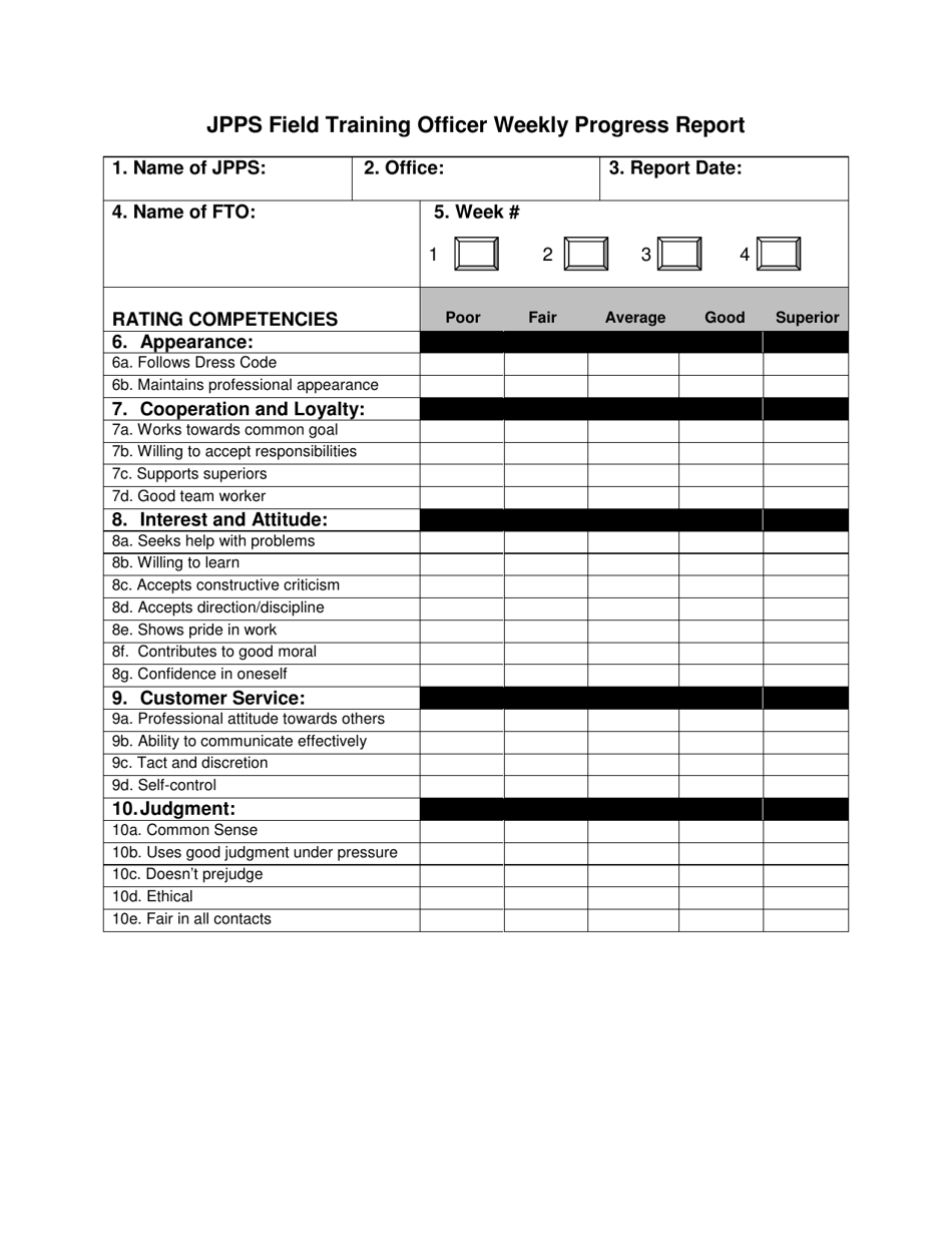 Attachment D Jpps Field Training Officer Weekly Progress Report - Georgia (United States), Page 1