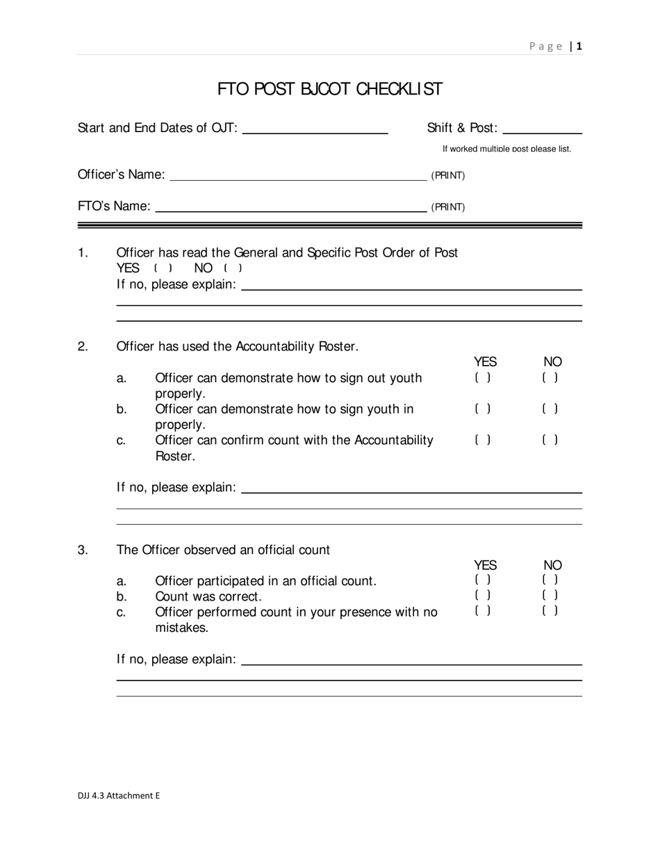 Attachment E Fto Post Bjcot Checklist - Georgia (United States), Page 1