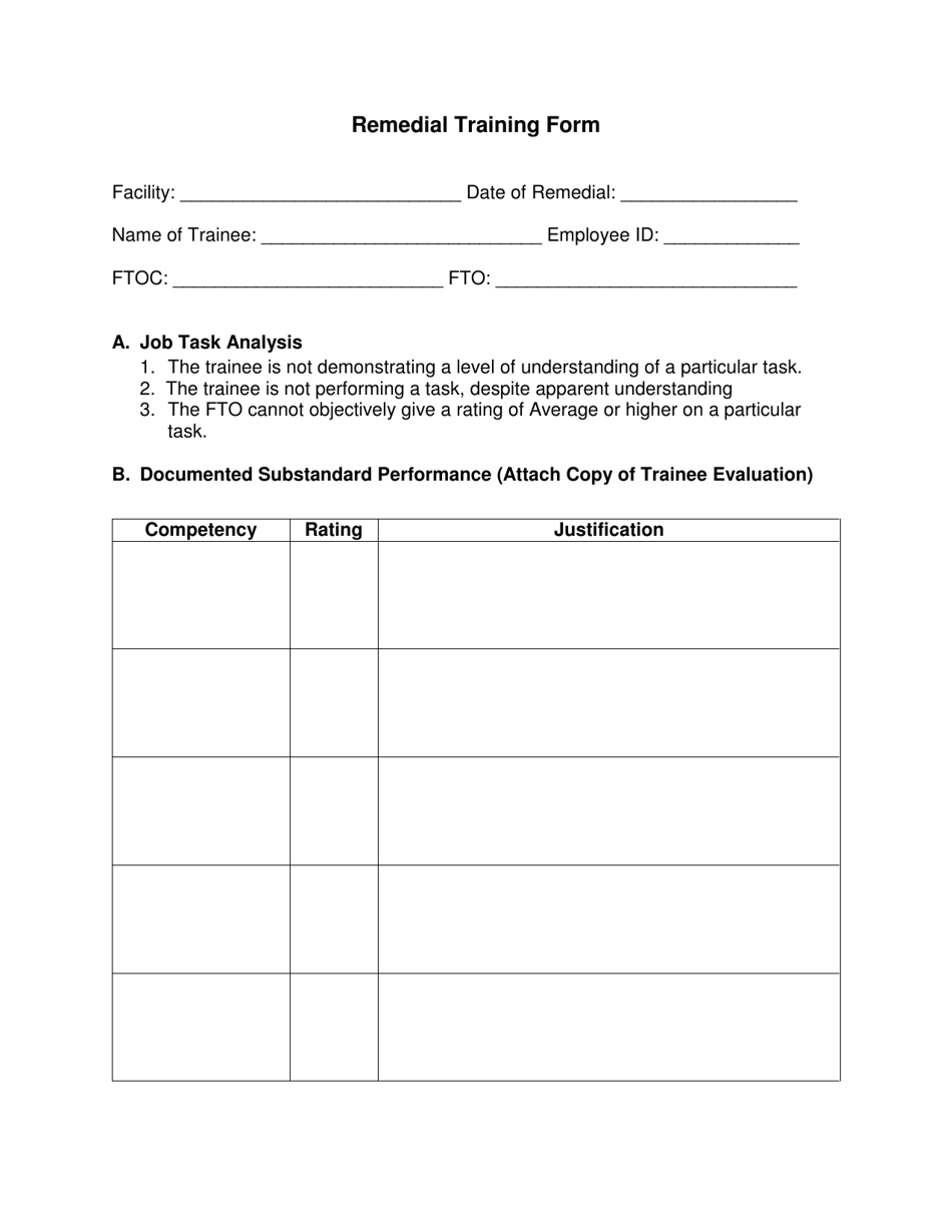 Attachment G Remedial Training Form - Georgia (United States), Page 1