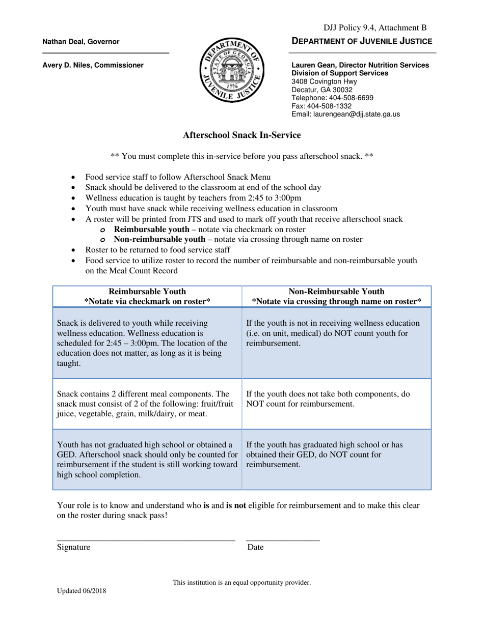 Attachment B Afterschool Snack in-Service - Georgia (United States), Page 1
