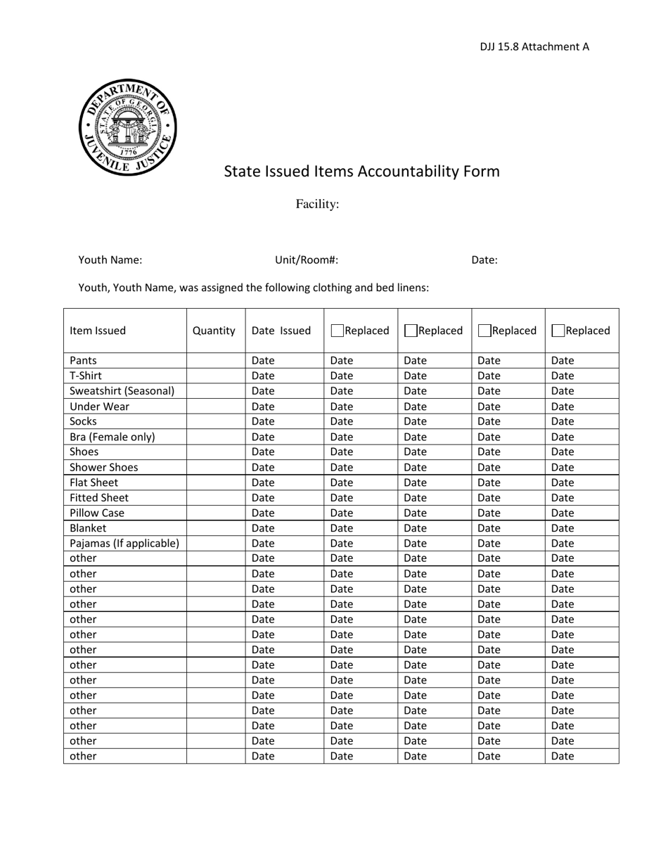 Attachment A State Issued Items Accountability Form - Georgia (United States), Page 1