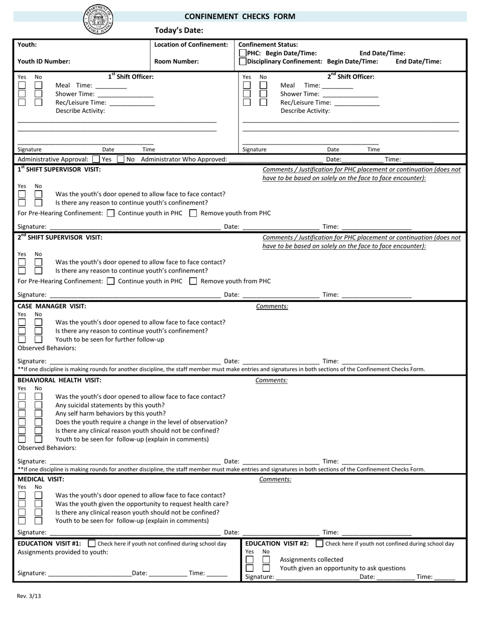 Attachment A Confinement Checks Form - Georgia (United States), Page 1