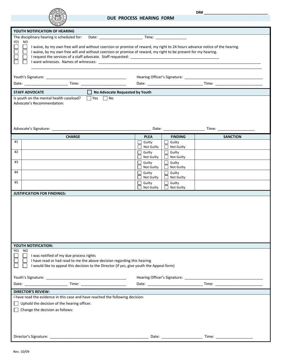 Attachment G Due Process Hearing Form - Georgia (United States), Page 1