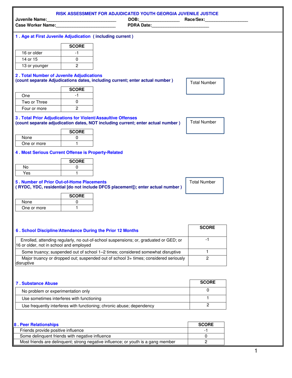 Georgia (United States) Risk Assessment for Adjudicated Youth Georgia ...