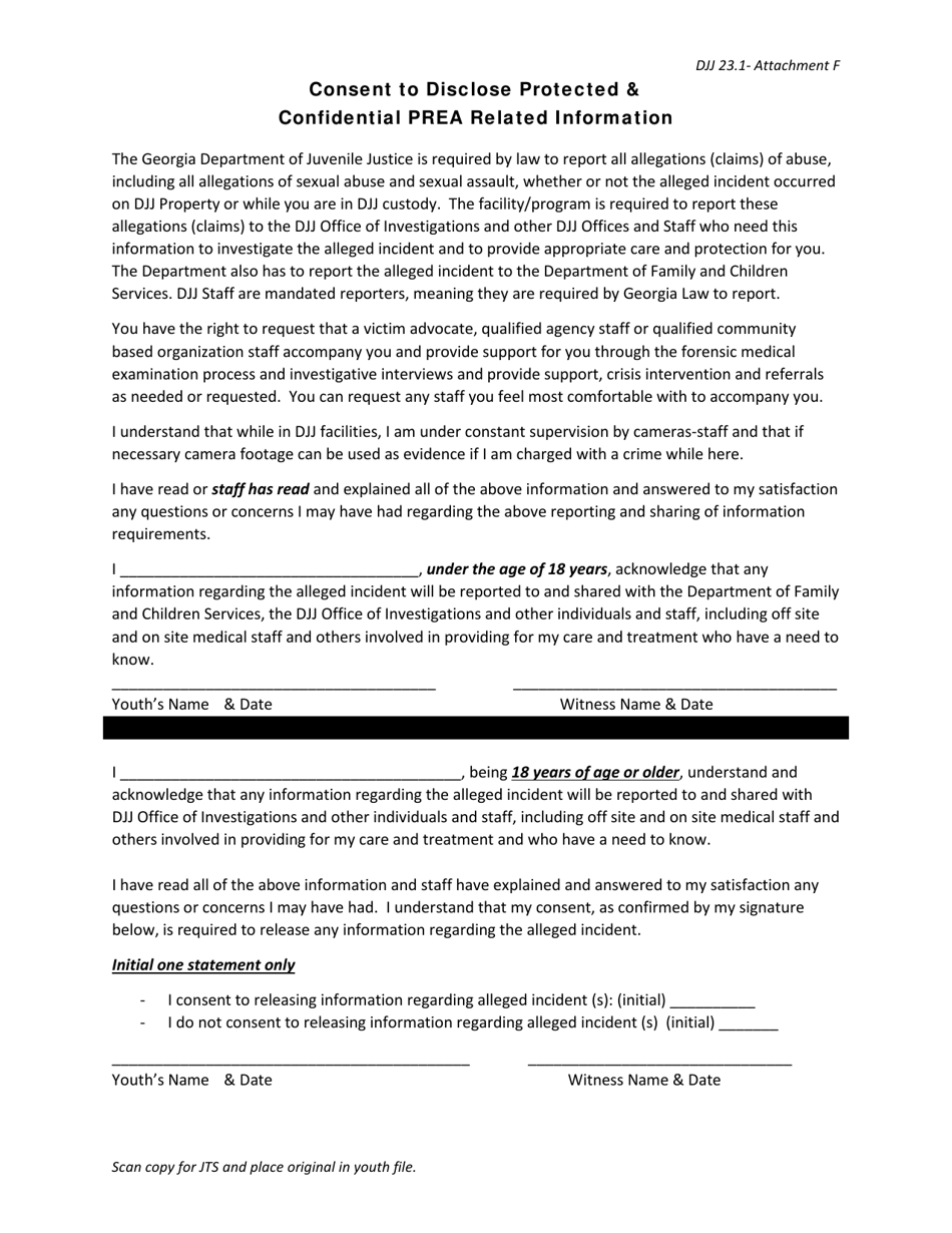 Attachment F Consent to Disclose Protected  Confidential Prea Related Information - Georgia (United States), Page 1
