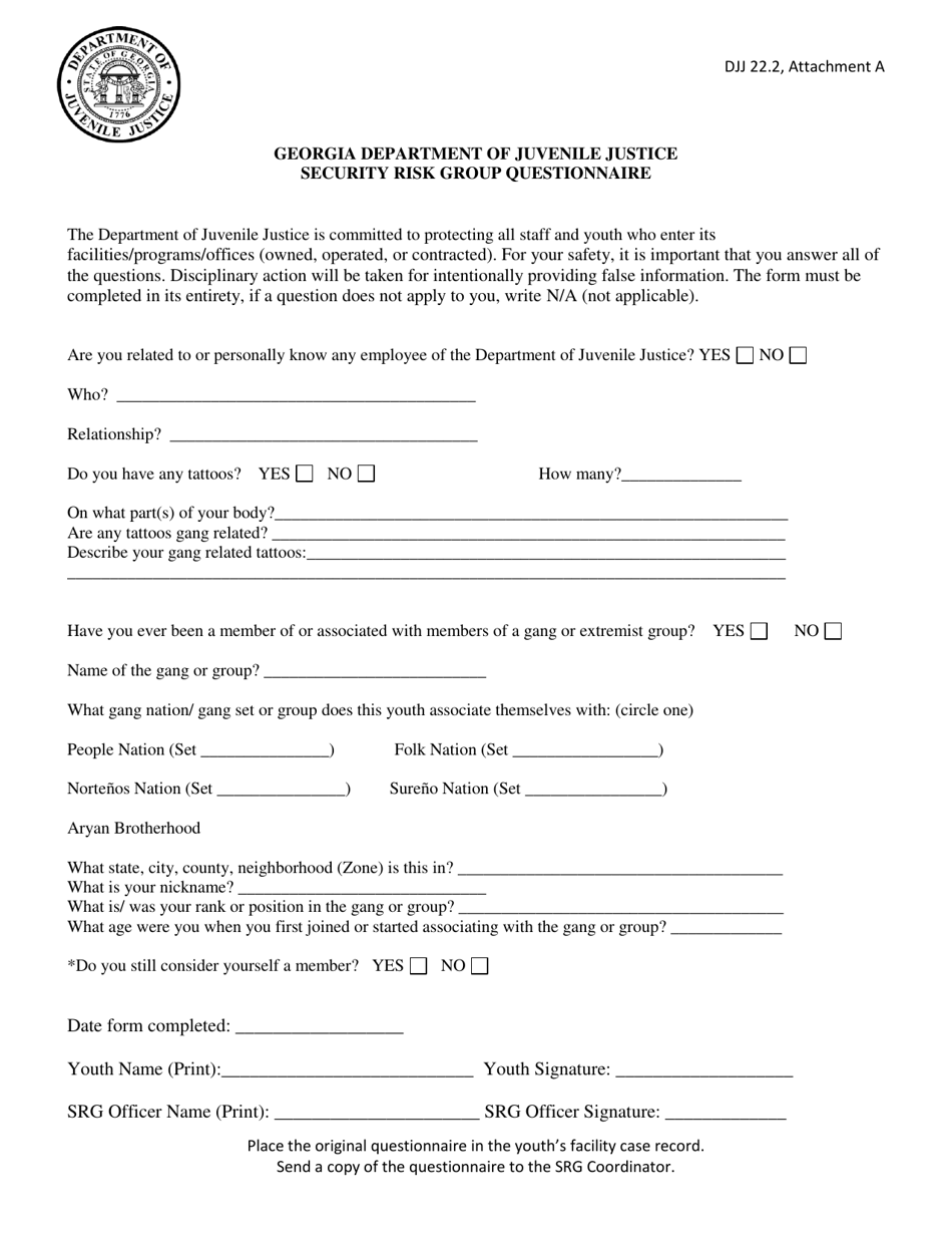Attachment A Security Risk Group Questionnaire - Georgia (United States), Page 1