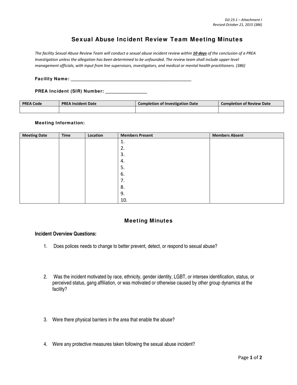 Attachment J Sexual Abuse Incident Review Team Meeting Minutes - Georgia (United States), Page 1