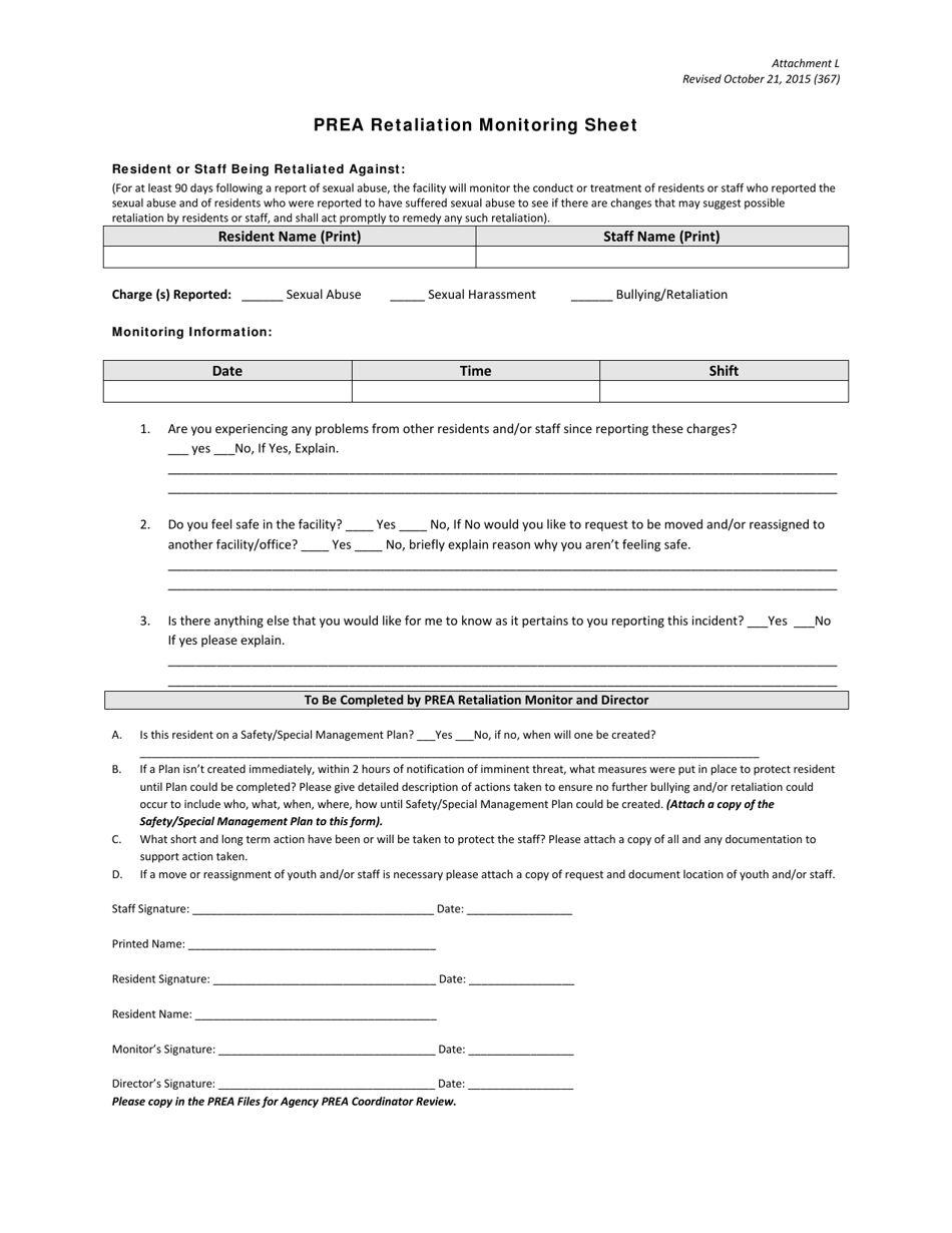 Attachment L Prea Retaliation Monitoring Sheet - Georgia (United States), Page 1